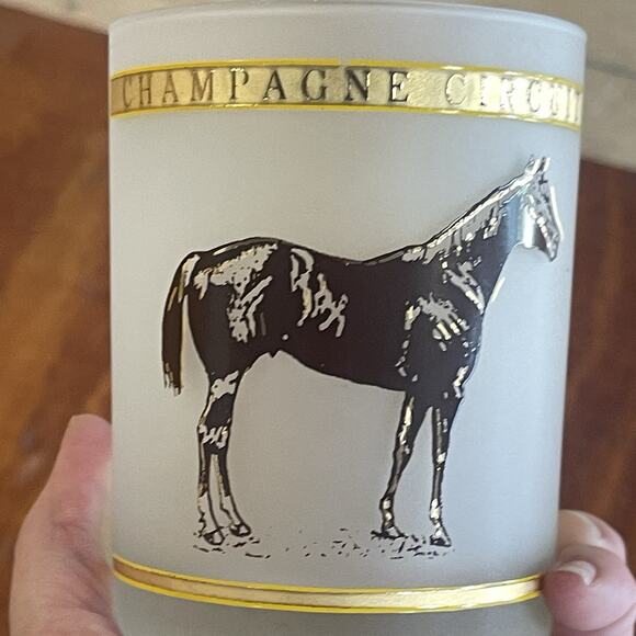 Vintage Champagne Circuit Frosted Glass Barware Gold Trim Horse Racing 1980 AQHA - Picture 7 of 7
